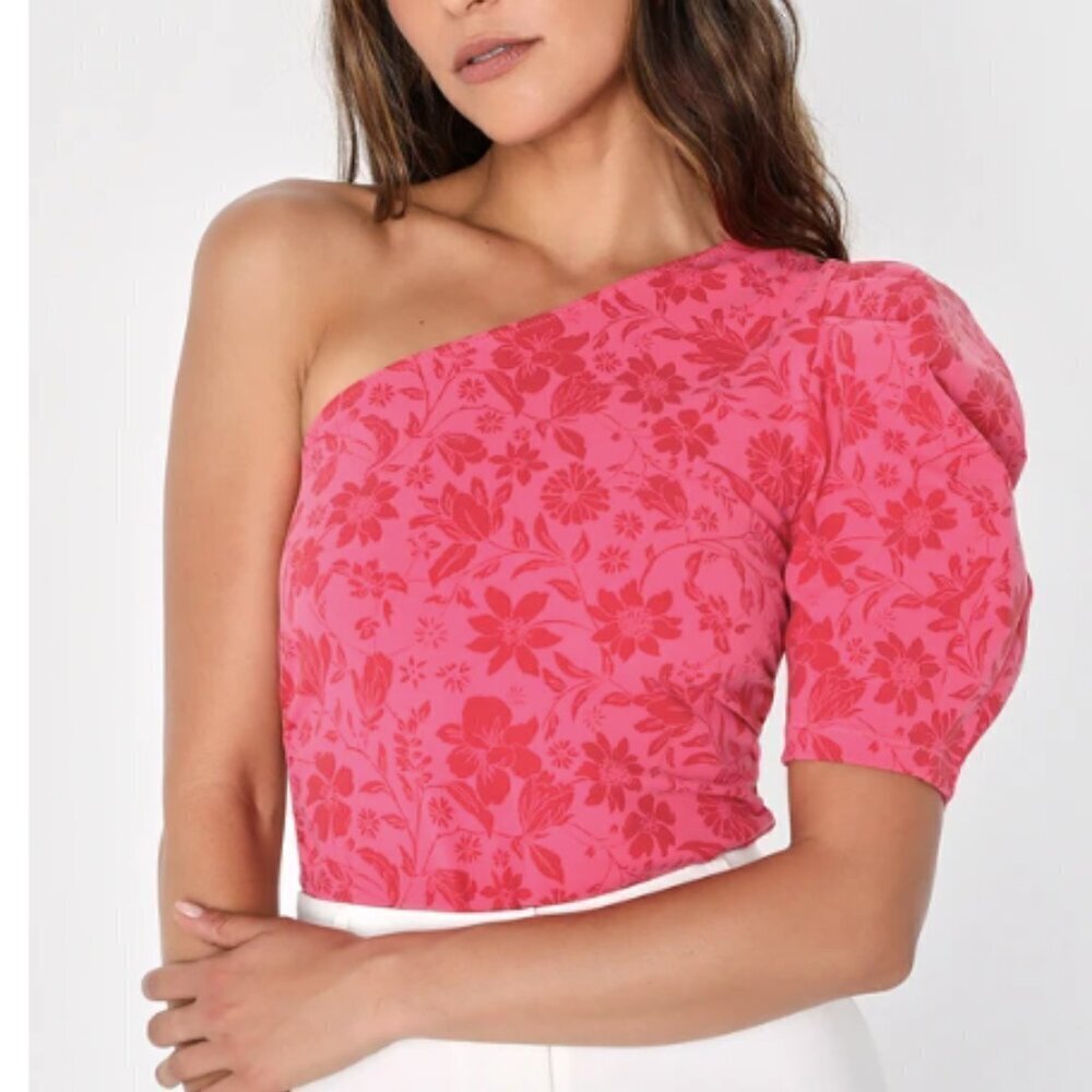 Free People Pink Floral One-Shoulder Bodysuit
